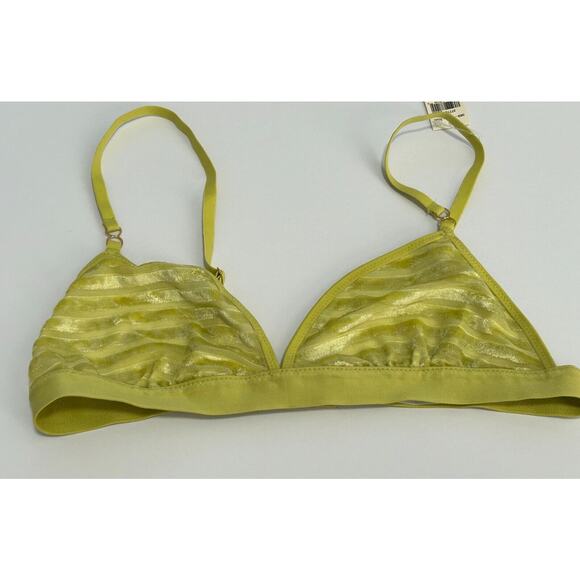 NWT Aerie Women's Neon Yellow in Striped Velvet Triangle Bralette Bra Size Small - Picture 3 of 8
